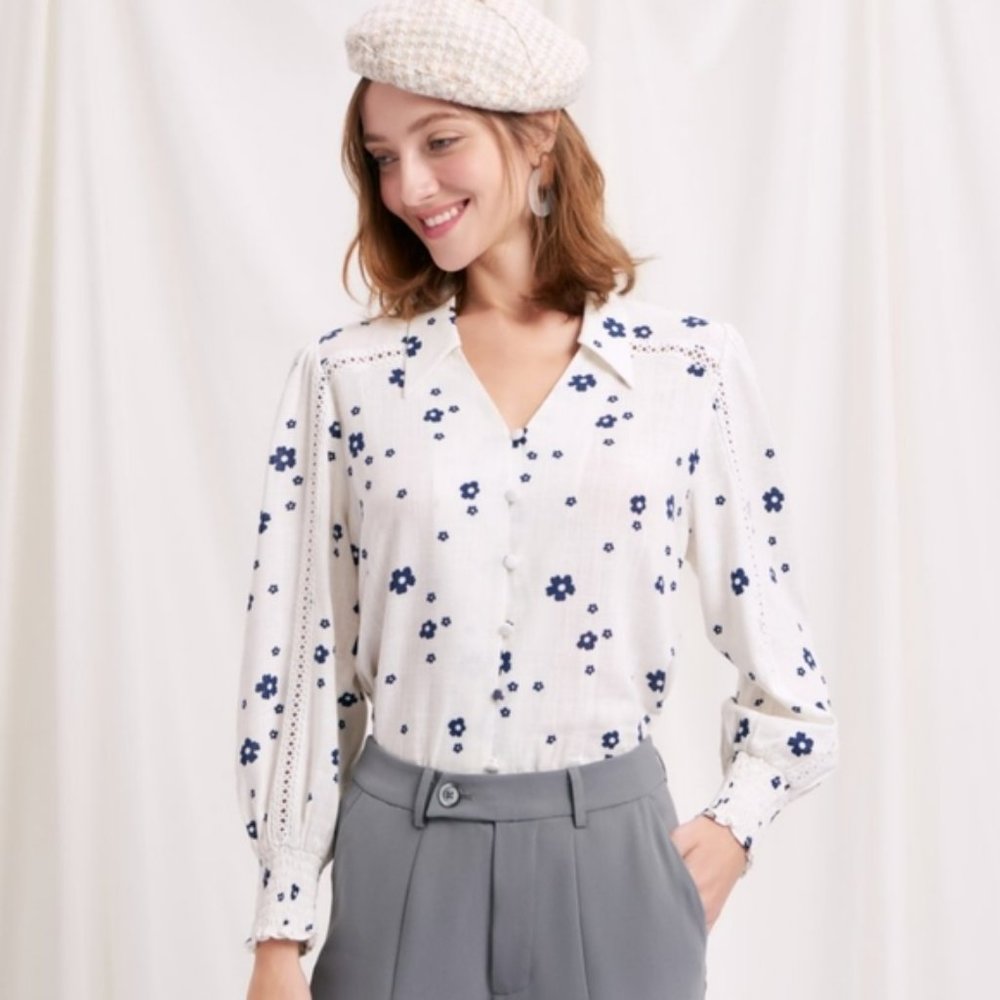 NWT Petite Studio Reformation style Eloise Top in Ivory Print